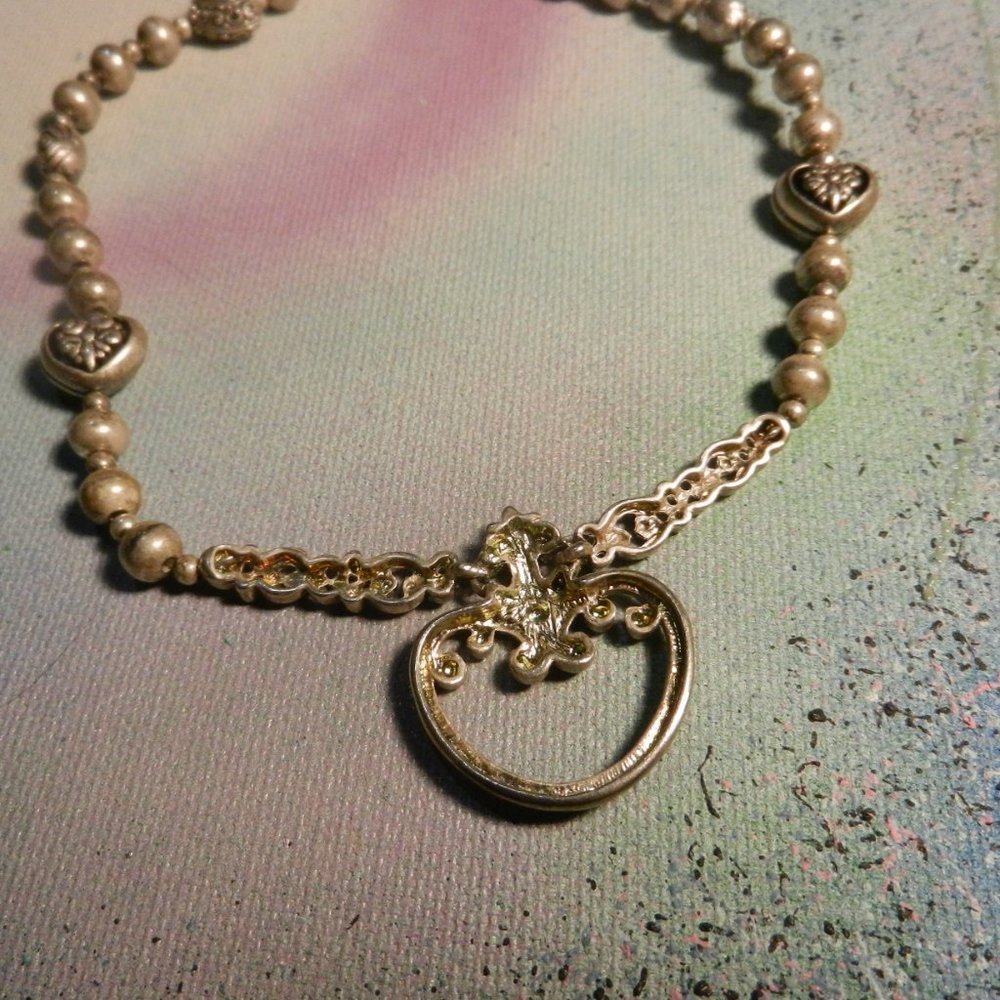 VTG hearts a'gogo silver necklace long silver tone filigree beaded pendant heart - Picture 10 of 16